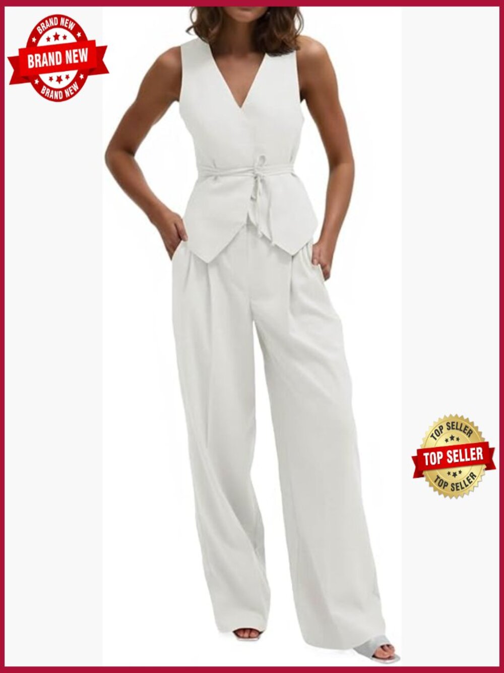 Sleeveless Blazer Vest Wide Leg Pant Set 2 Piece Business Casual